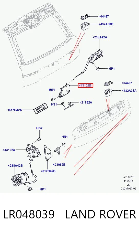 Do koszyka Zamek klapy bagażnika (3/5 drzwi tylnych) Land Rover Range Rover VELAR L560
