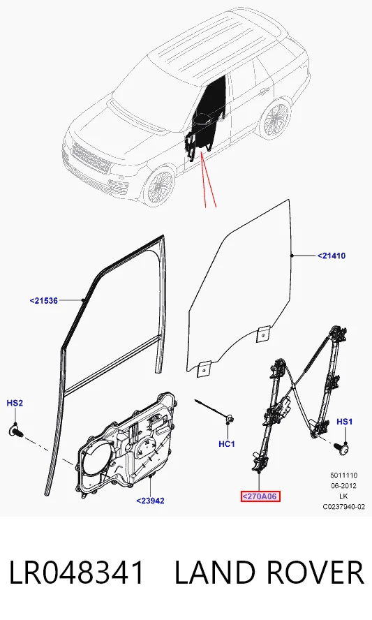 Mechanizm podnoszenia szyby drzwi przednich prawych Land Rover Range Rover IV SUV (L405) (2012 - 2021) cena, od 120,61 USD