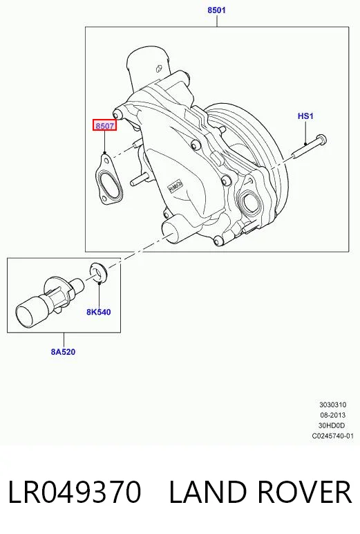 LR049370 Land Rover Uszczelka pompy wodnej