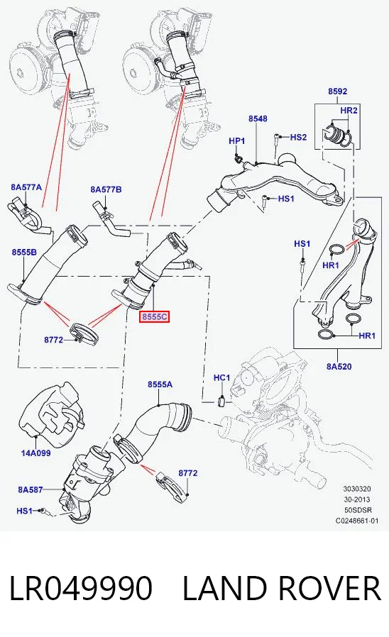 LR049990 Land Rover Przewód (króciec) termostatu