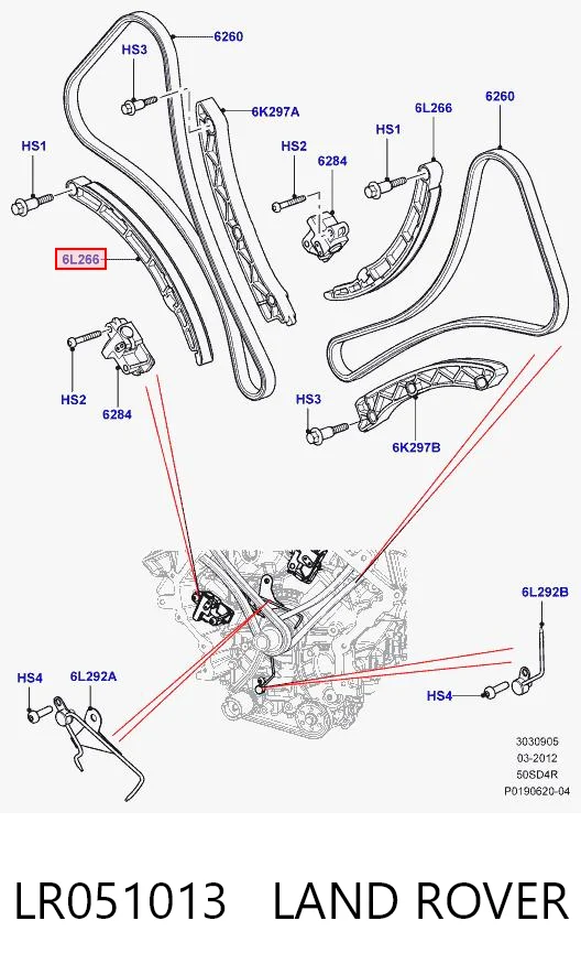 LR051013 Land Rover Prowadnica napinacza łańcucha rozrządu