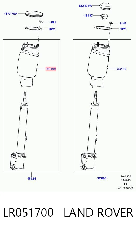 LR051700 Land Rover Poduszka pneumatyczna (resor pneumatyczny) mostu przedniego