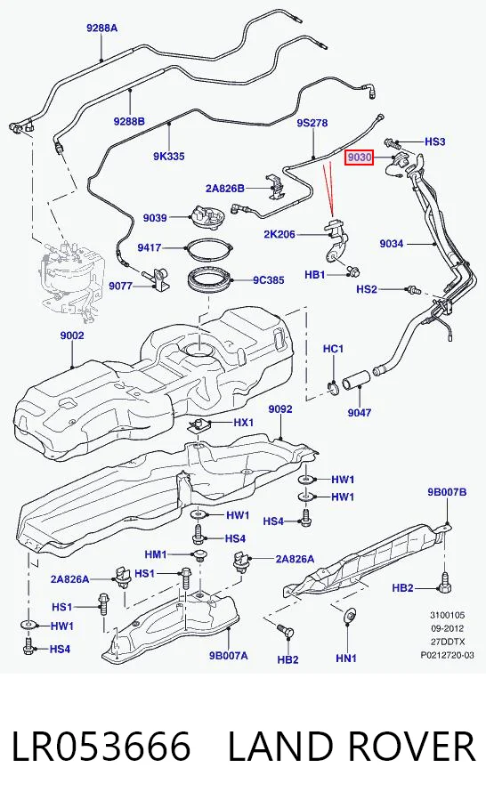 Do koszyka Korek wlewu paliwa Land Rover Range Rover EVOQUE L551