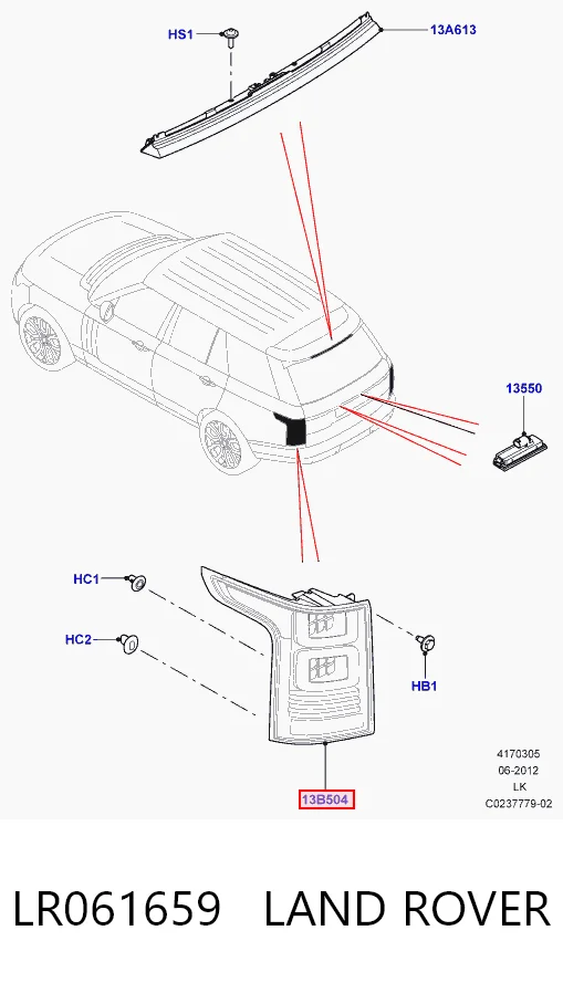 Lampa zespolona tylna prawa Land Rover Range Rover IV SUV (L405) (2012 - 2021) cena, od 245,87 USD
