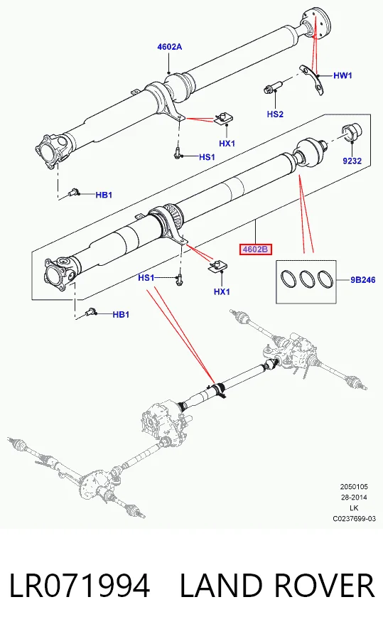 Do koszyka Wał Cardana tylny, kompletny Land Rover Range Rover IV L405