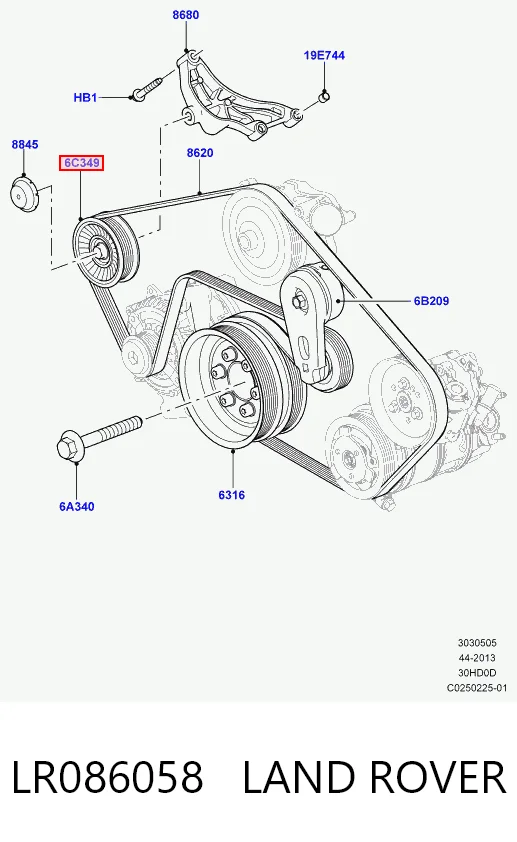 LR086058 Land Rover Rolka prowadząca, kierunkowa paska napędowego