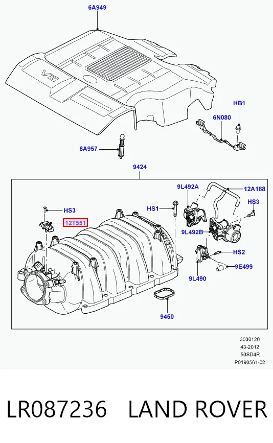 LR087236 Land Rover Czujnik ciśnienia w kolektorze ssącym, MAP