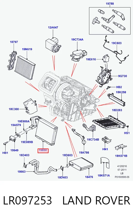 LR097253 Land Rover Parownik klimatyzacji