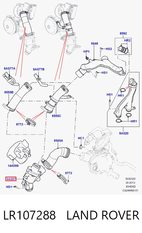 LR107288 Land Rover Obudowa termostatu