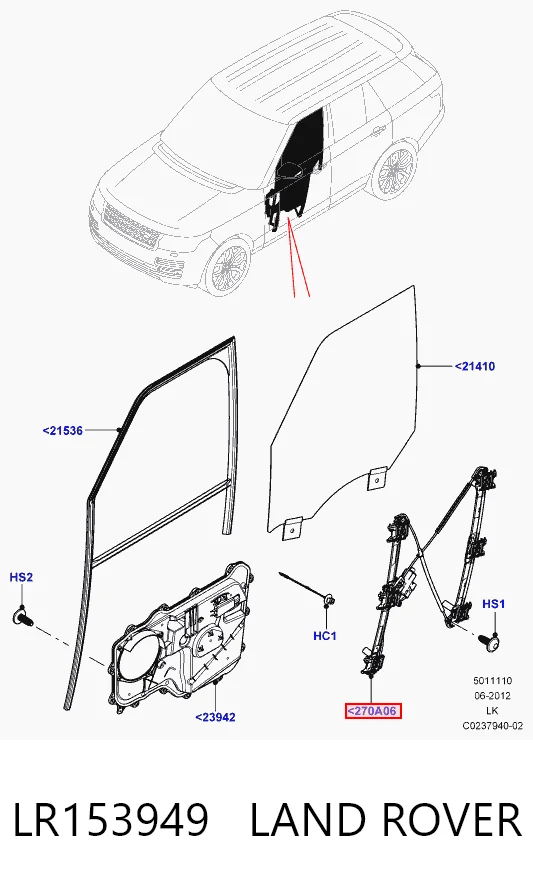 Mechanizm podnoszenia szyby drzwi przednich prawych do Land Rover Range Rover IV L405