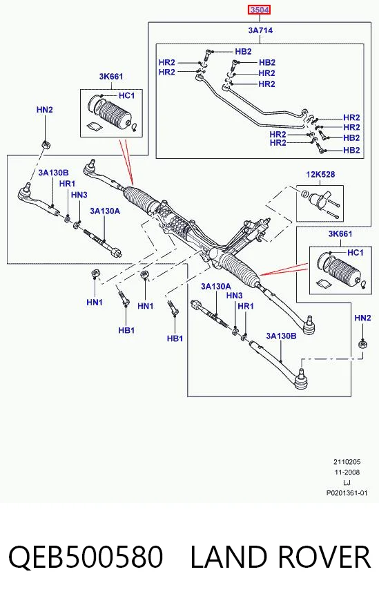 QEB500580 Land Rover Listwa kierownicza (maglownica)
