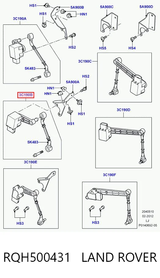 RQH500431 Land Rover Czujnik poziomowania karoserii przedni lewy
