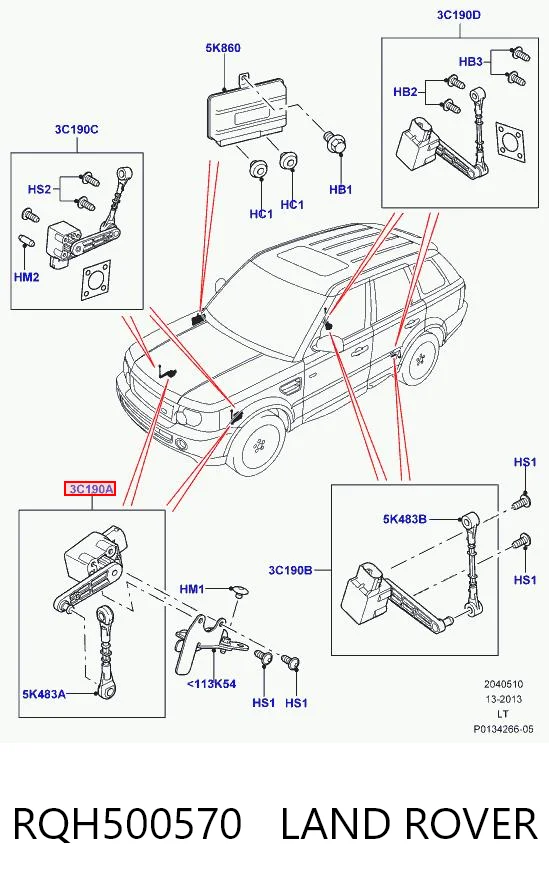 RQH500570 Land Rover Czujnik poziomowania karoserii przedni lewy