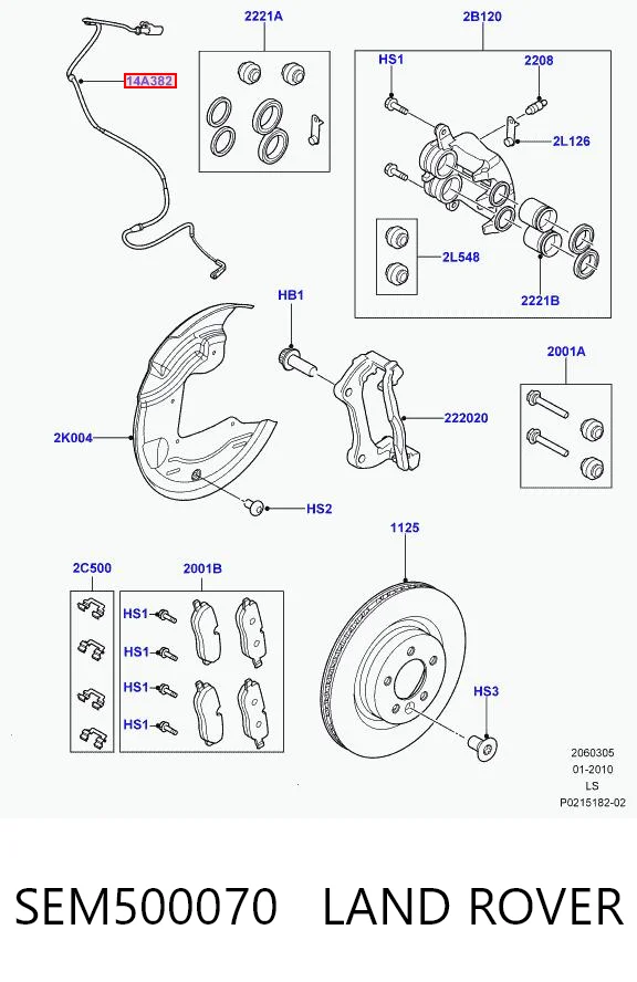 SEM500070 Land Rover Czujnik zużycia klocków hamulcowych przedni