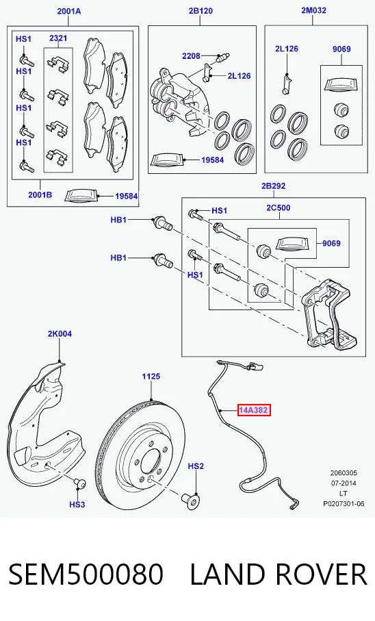 SEM500080 Land Rover Czujnik zużycia klocków hamulcowych przedni