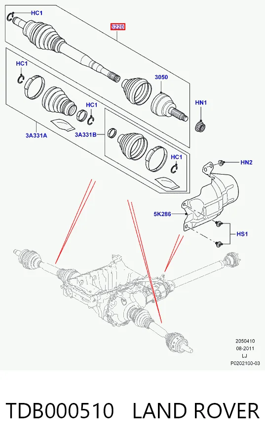 Do koszyka Półoś napędowa przednia prawa Land Rover Range Rover III L322
