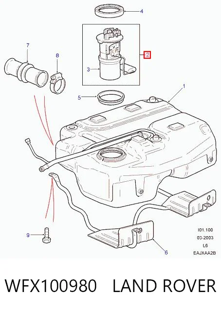 WFX100980 Land Rover Moduł pompy paliwowej z czujnikiem poziomu paliwa