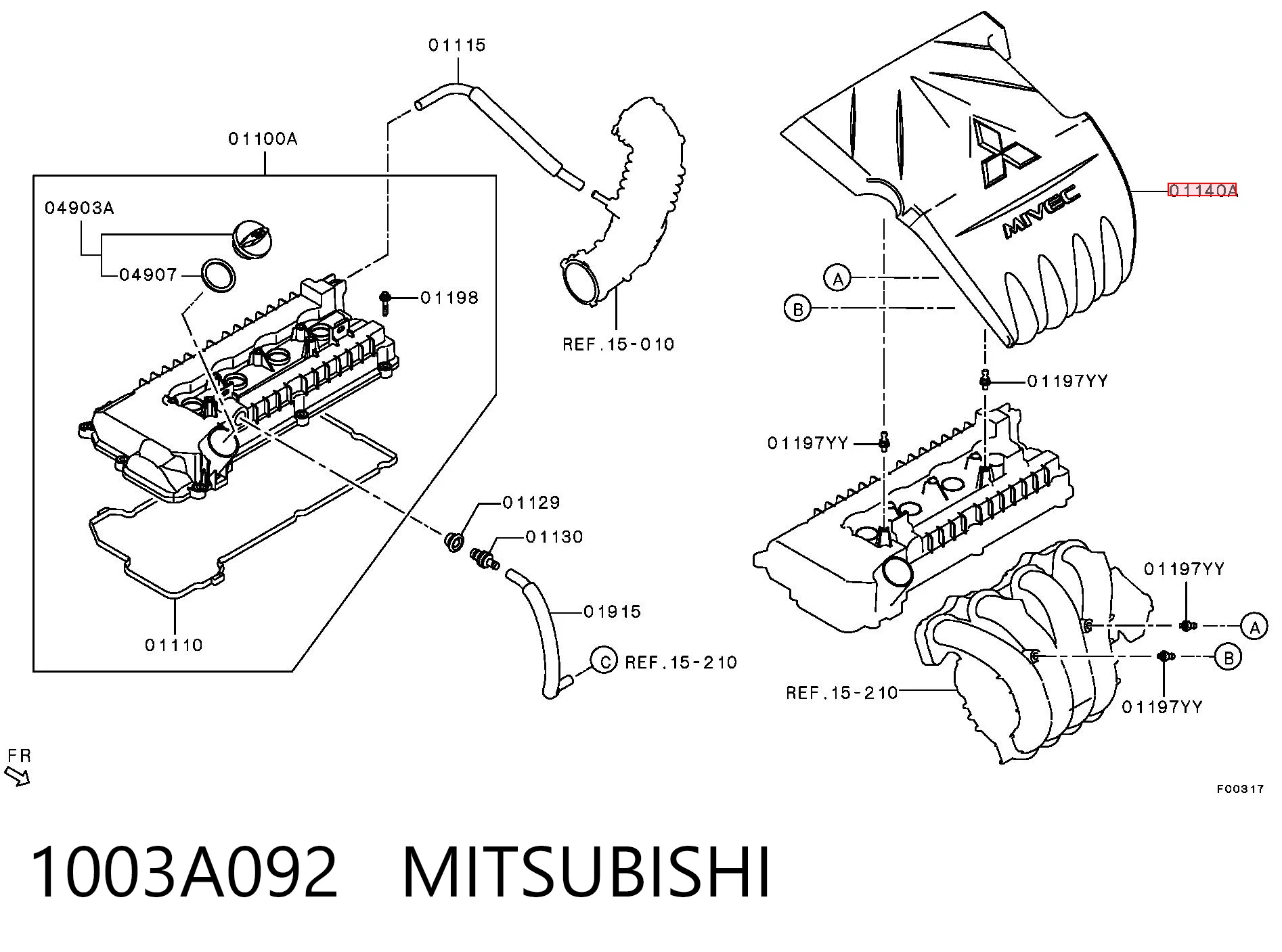 1003A092 Mitsubishi Pokrywa silnika dekoracyjna