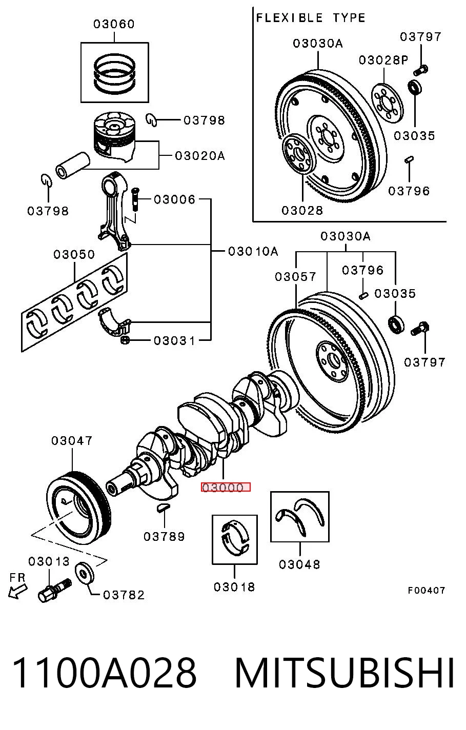 1100A028 Mitsubishi Wał korbowy silnika