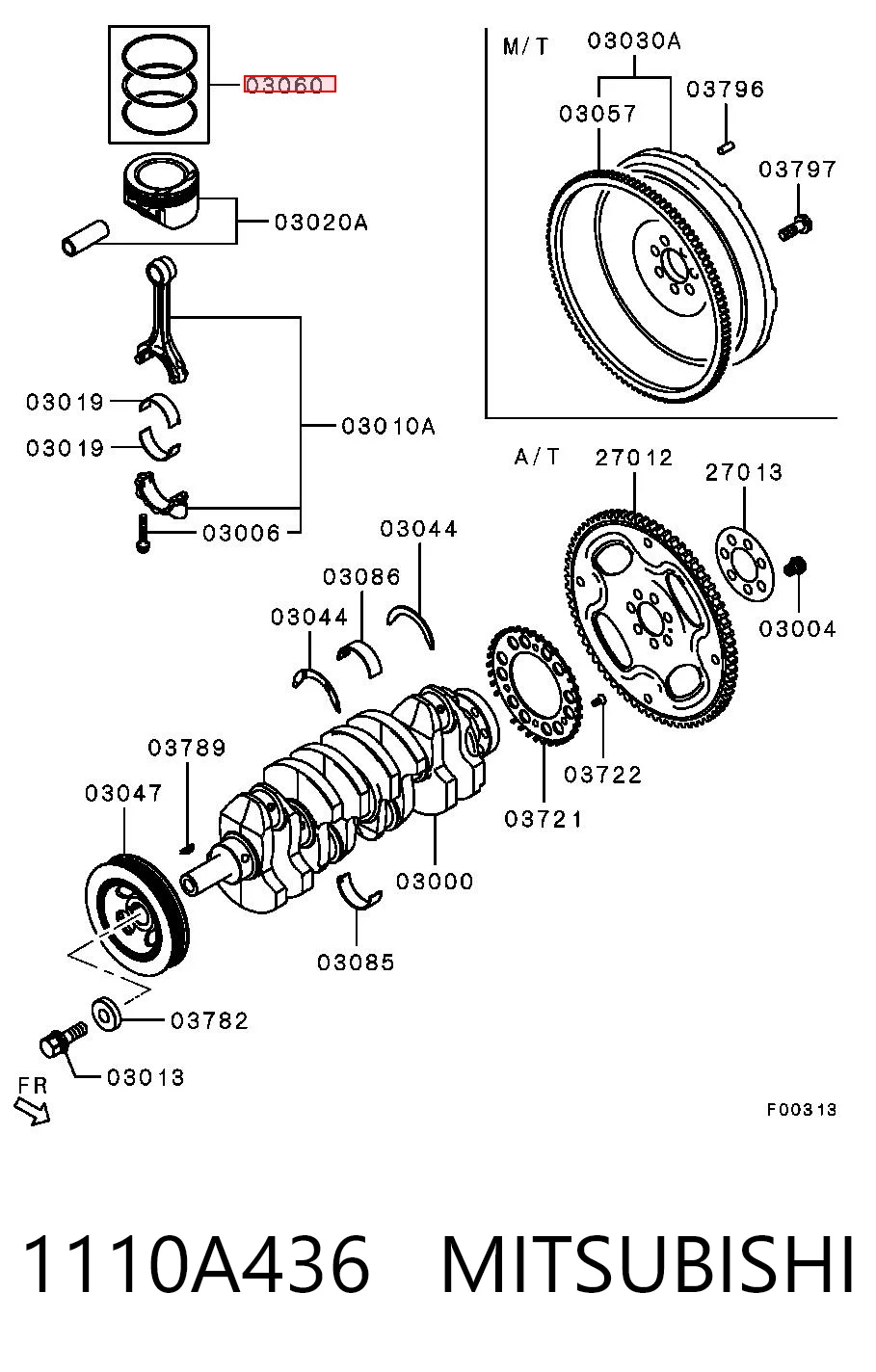 1110A436 Mitsubishi Pierścienie tłokowe na 1 cylinder, STD.