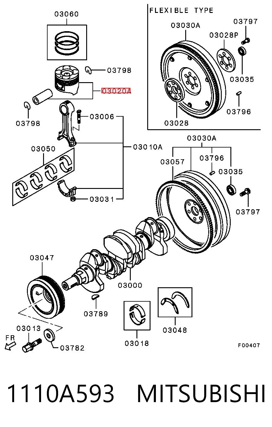 1110A593 Mitsubishi Tłok, komplet do jednego cylindru, STD