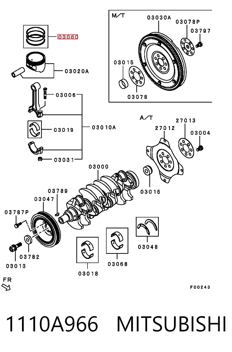 1110A966 Mitsubishi Pierścienie tłokowe na 1 cylinder, STD.