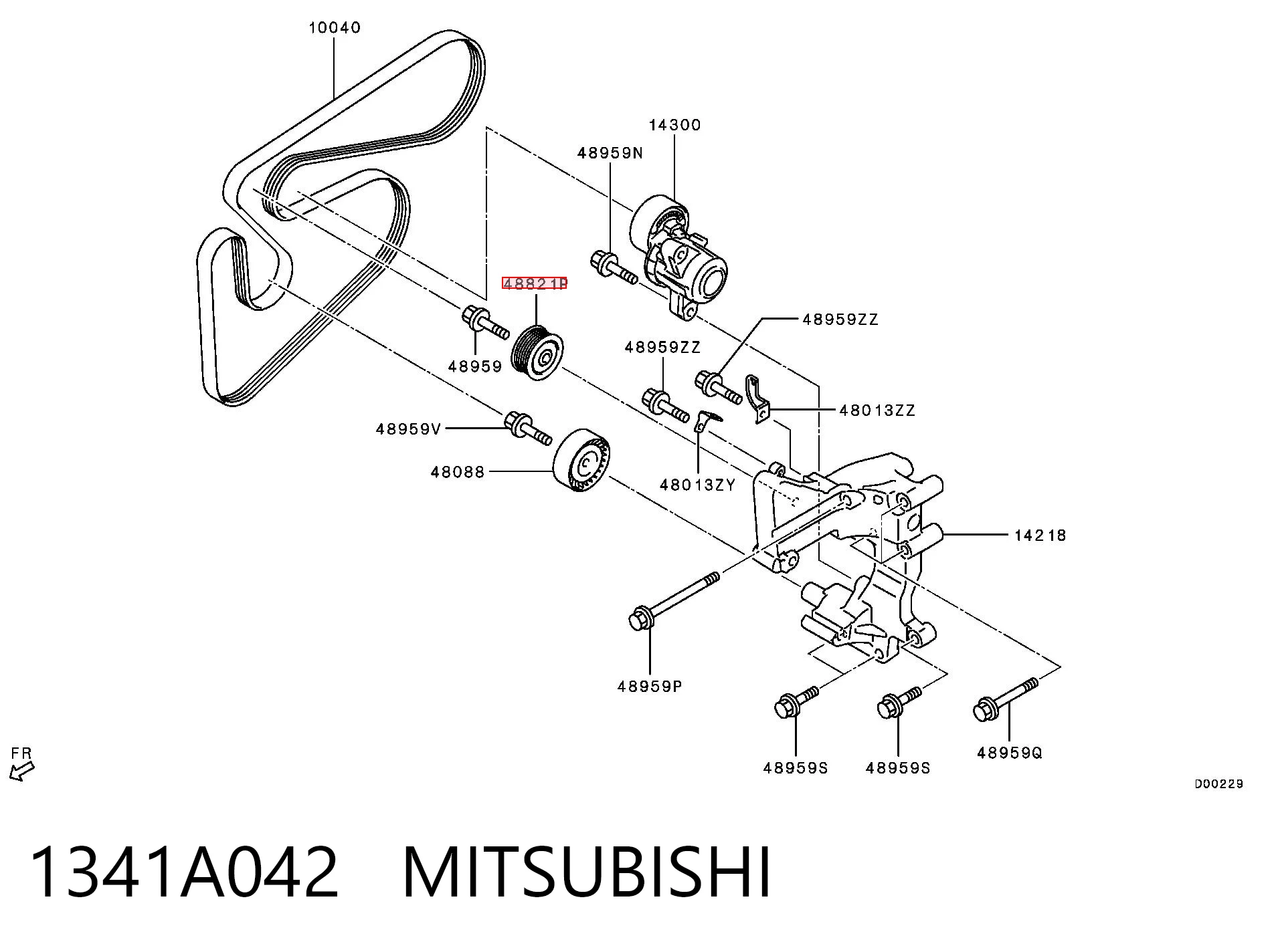 1341A042 Mitsubishi Rolka prowadząca, kierunkowa paska napędowego
