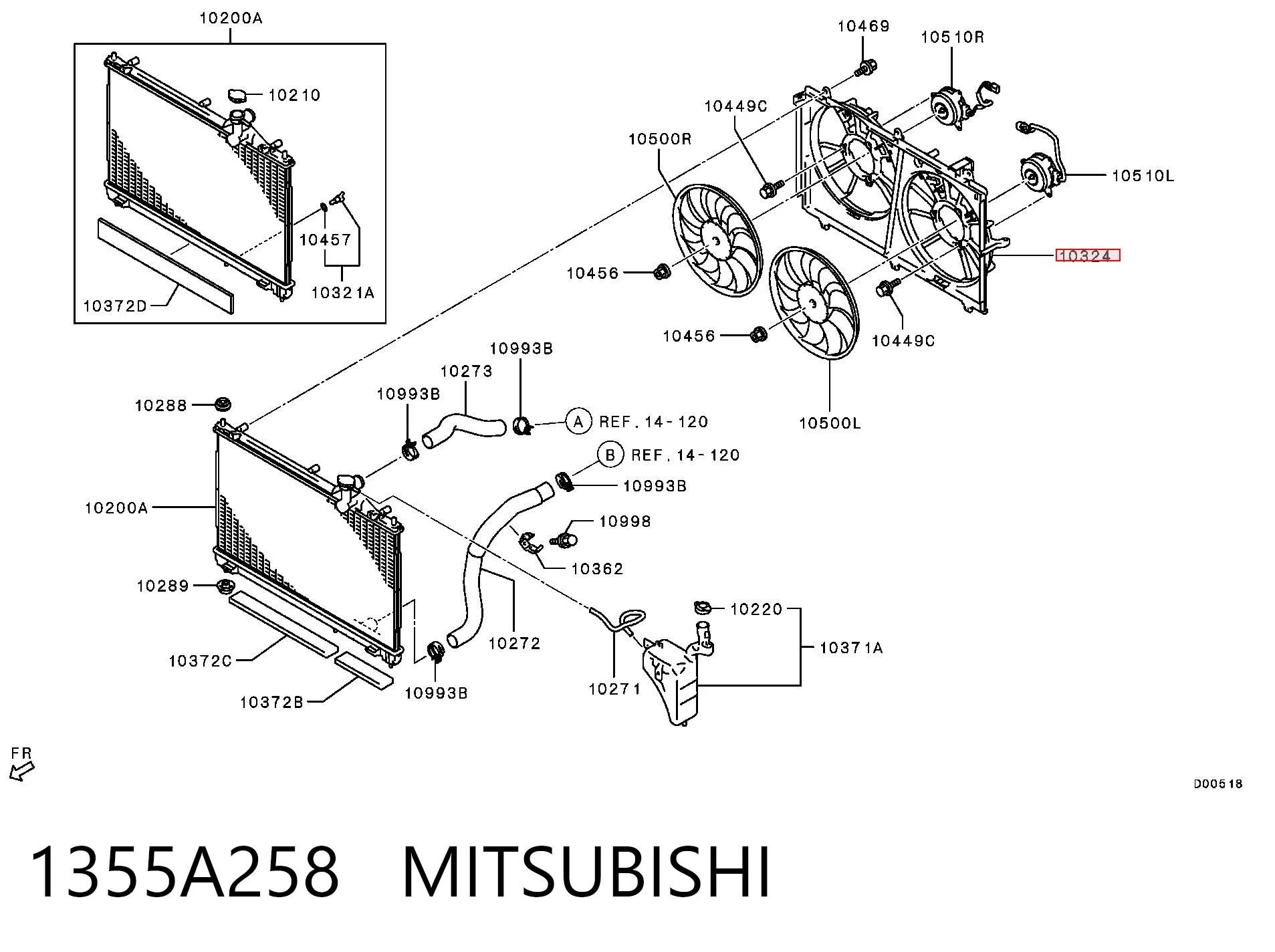 1355A258 Mitsubishi Dyfuzor chłodnicy
