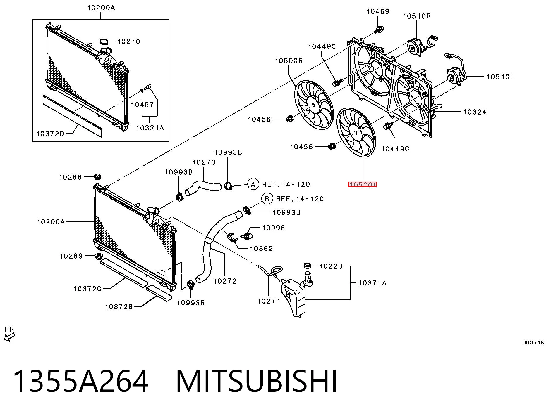 1355A264 Mitsubishi Wentylator (wirnik) chłodnicy lewy