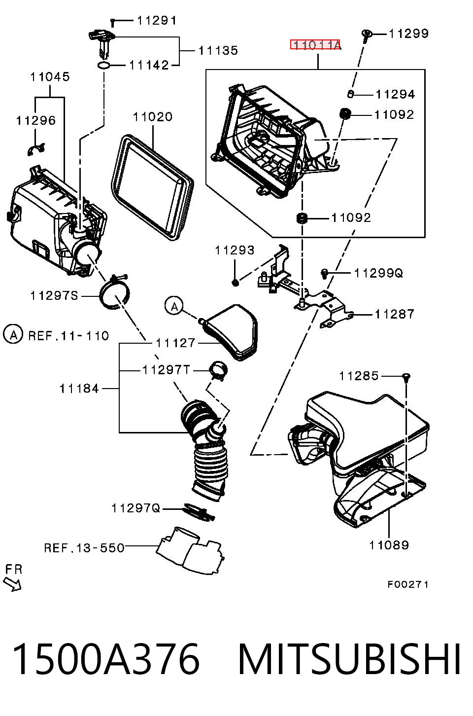 1500A376 Mitsubishi Obudowa filtra powietrza dolna część