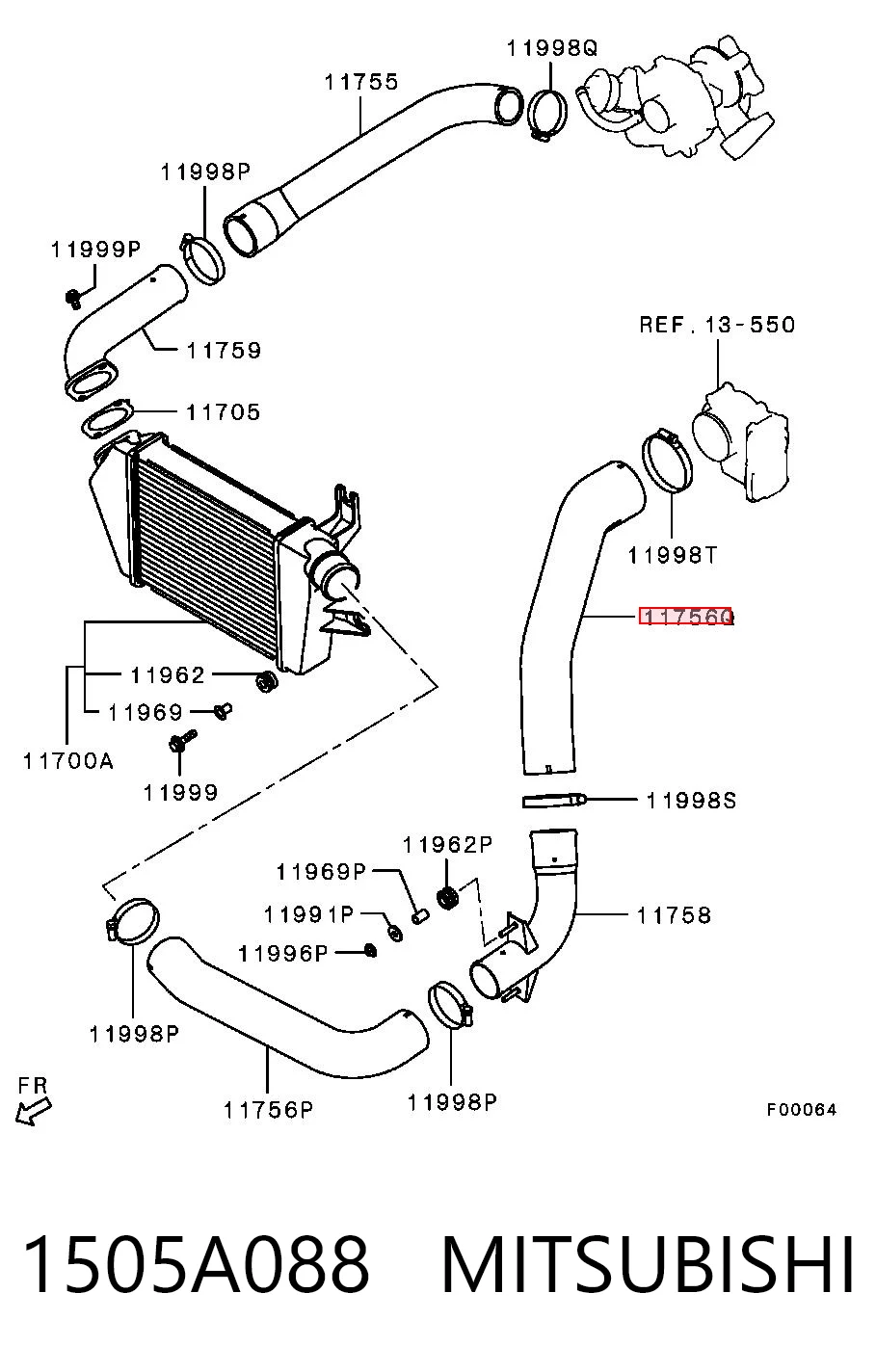 1505A088 Mitsubishi Króciec powietrza, przepustnicy