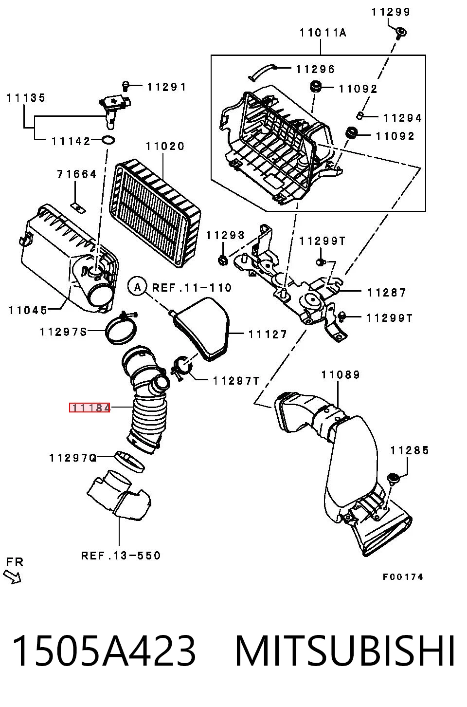1505A423 Mitsubishi Króciec powietrza, wylot filtra powietrznego