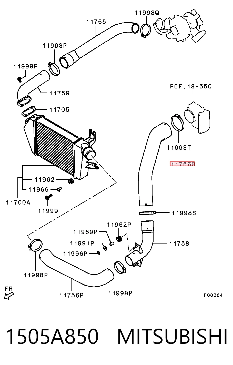 1505A850 Mitsubishi Króciec powietrza, przepustnicy