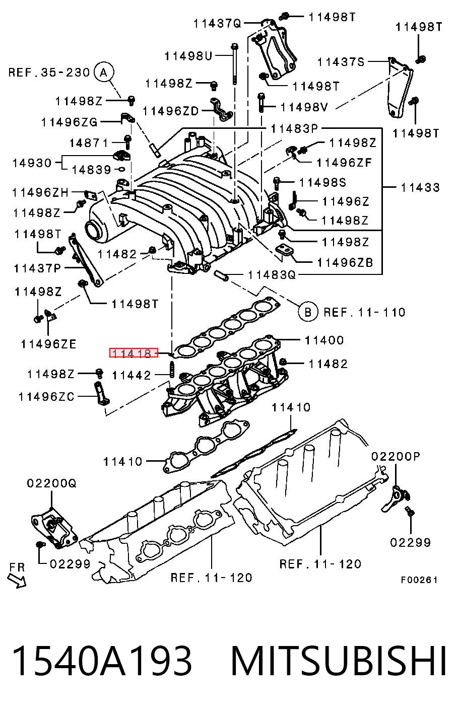 1540A193 Mitsubishi Uszczelka kolektora ssącego górna