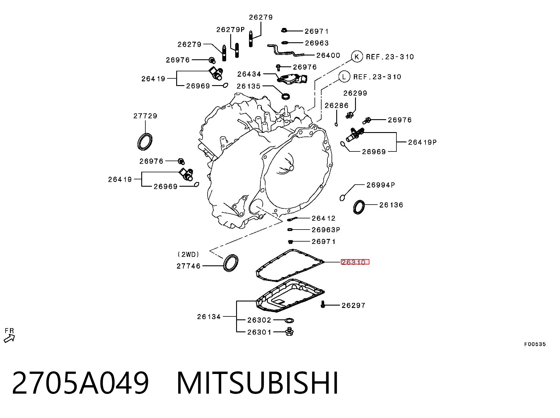 2705A049 Mitsubishi Uszczelka miski automatycznej/mechanicznej skrzyni biegów