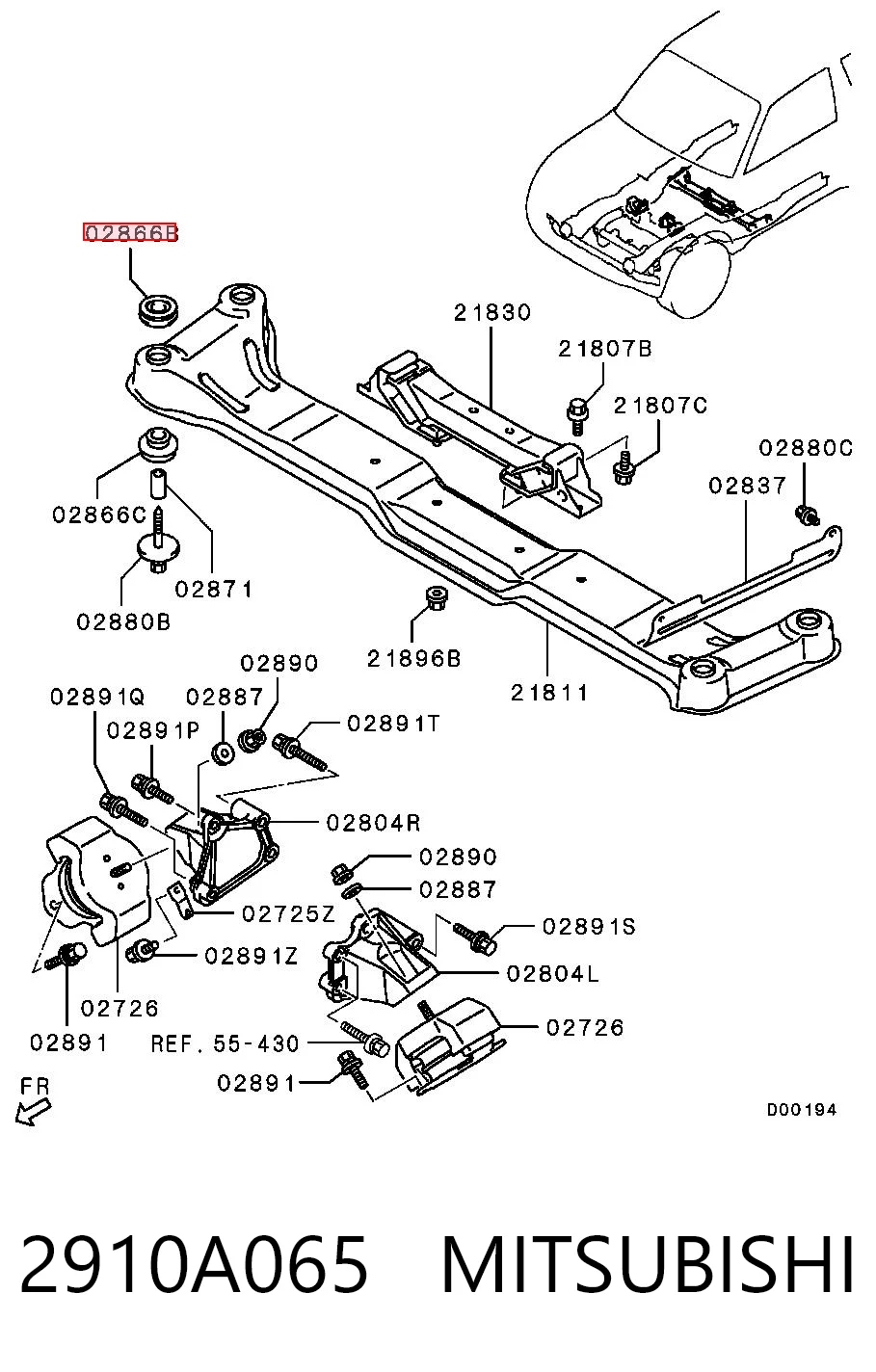 2910A065 Mitsubishi Tuleja (poduszka) przedniej belki