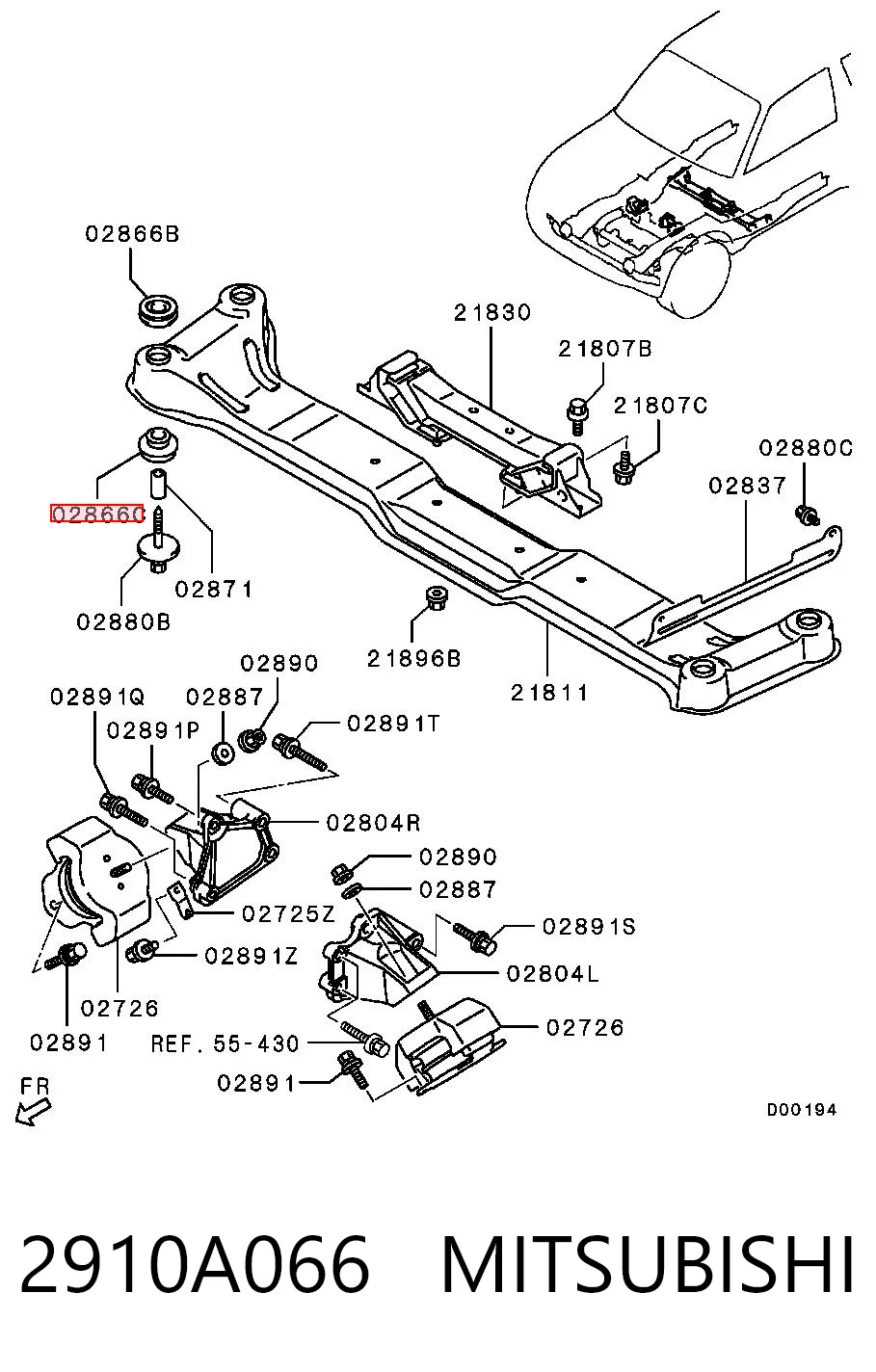 2910A066 Mitsubishi Tuleja (poduszka) przedniej belki
