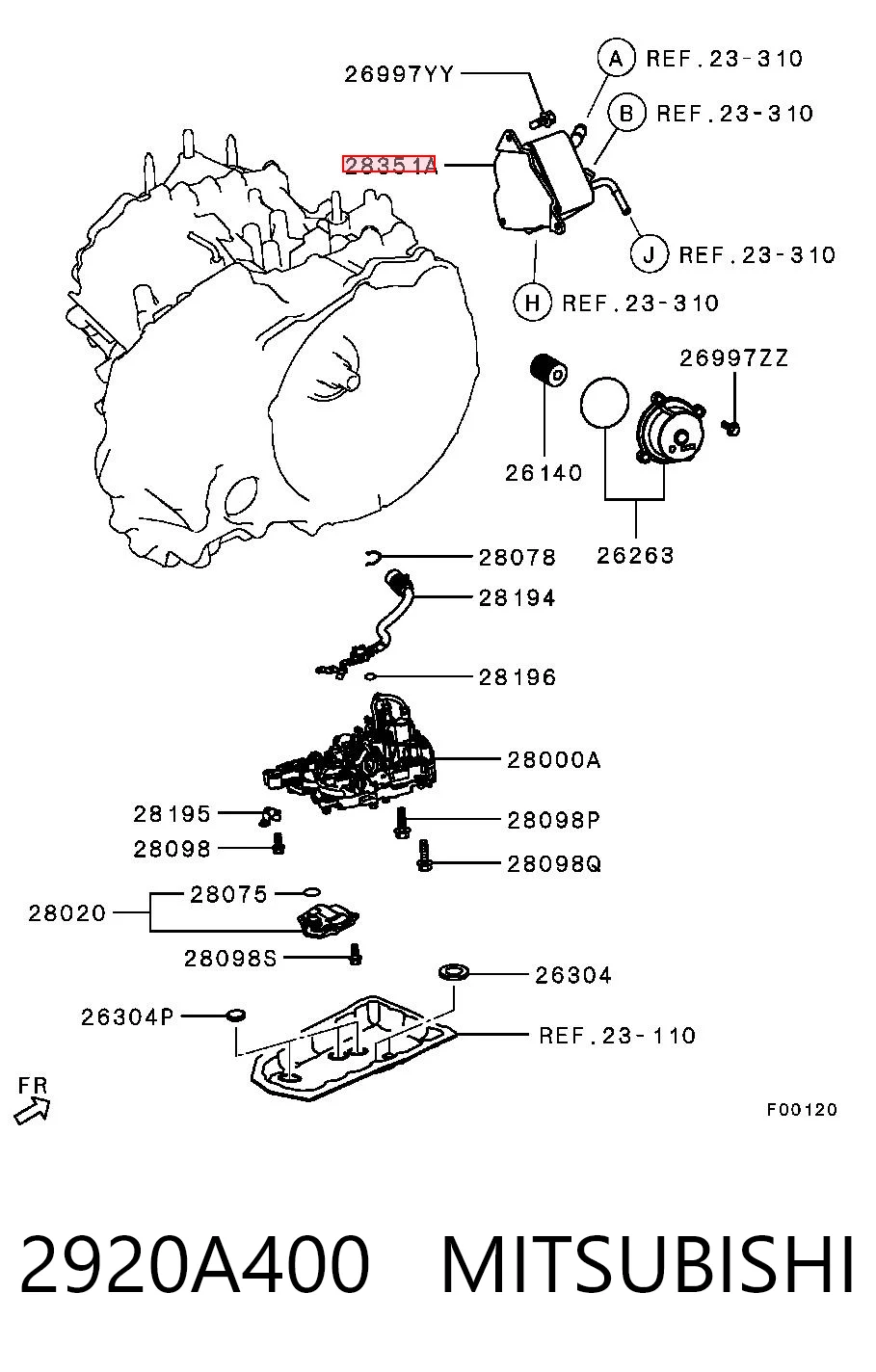 2920A400 Mitsubishi Chłodnica oleju, pod filtrem