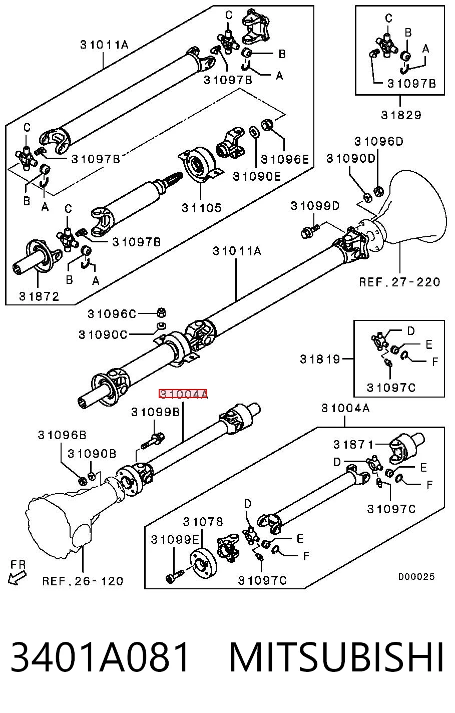 3401A081 Mitsubishi Wał Cardana, do mostu przedniego