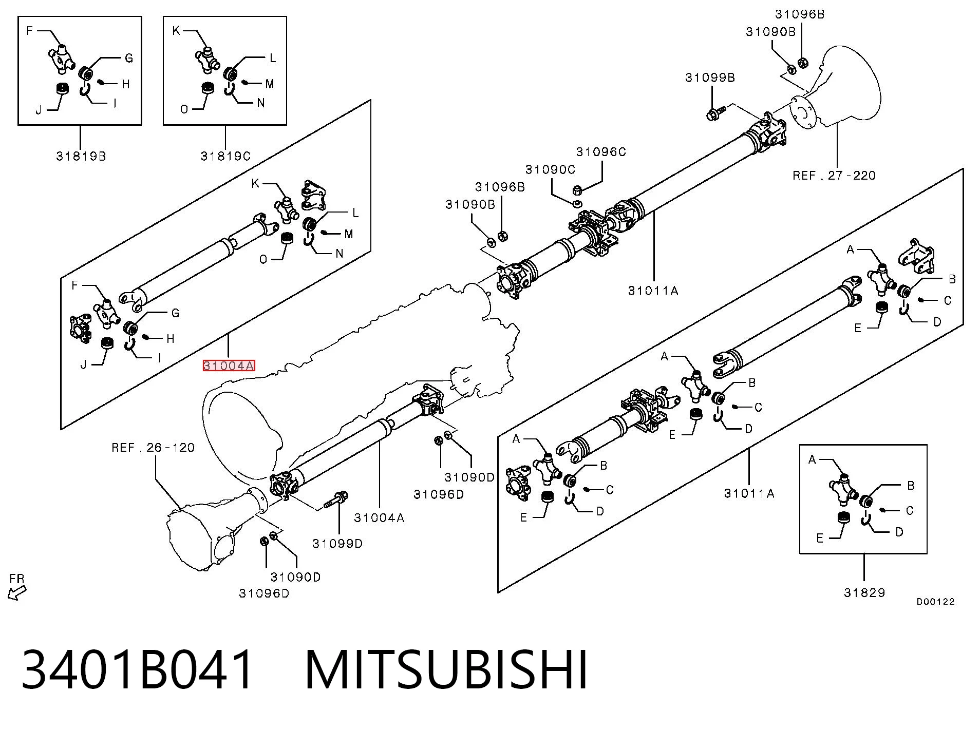 3401B041 Mitsubishi Wał Cardana, do mostu przedniego