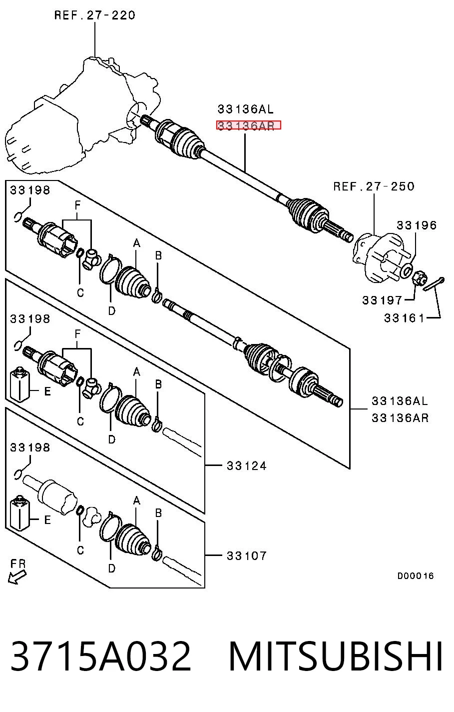 3715A032 Mitsubishi Półoś tylna prawa