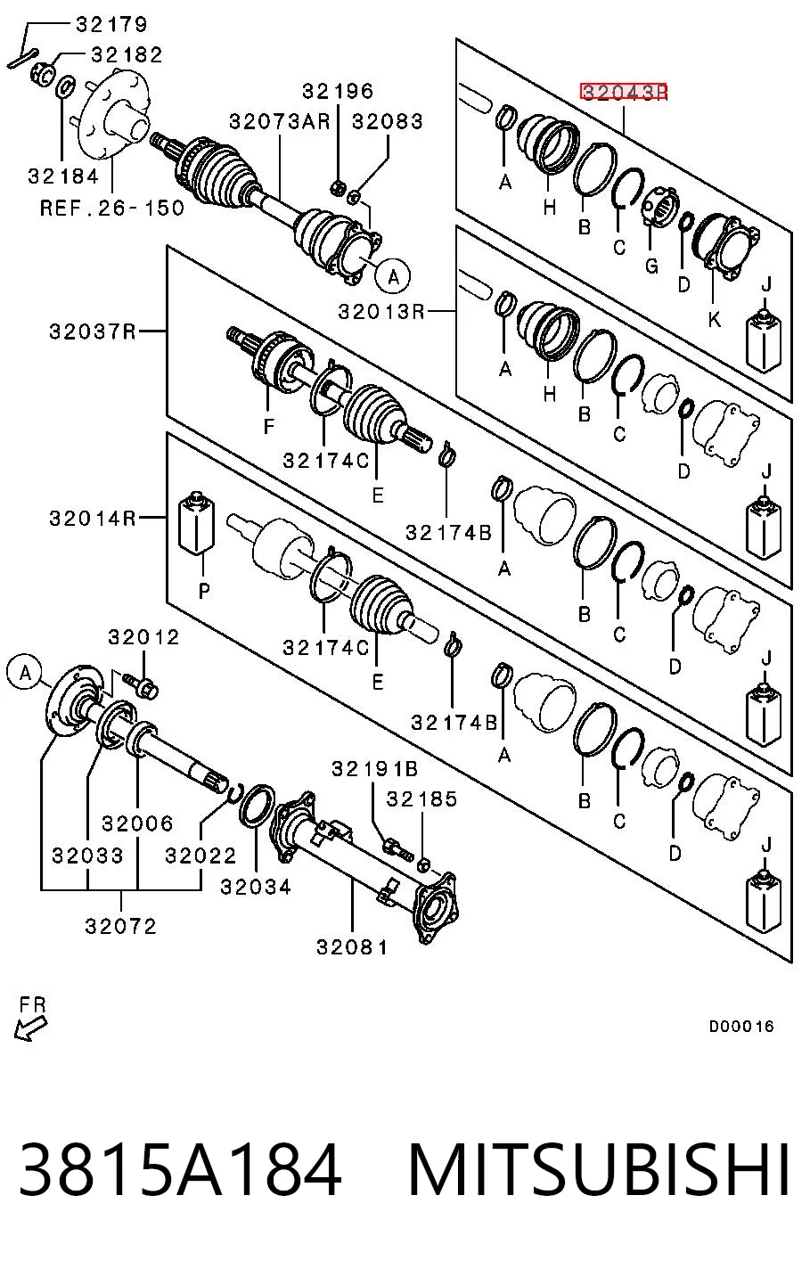 Przegub homokinetyczny wewnętrzny przedni prawy Mitsubishi Pajero SPORT II SUV (KH) (2008 - 2014) cena, od 54,04 USD