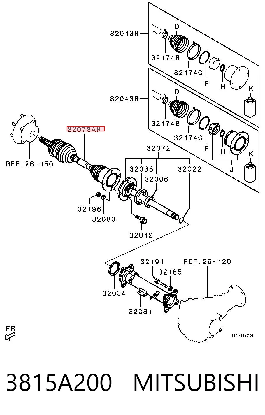 3815A200 Mitsubishi Półoś napędowa przednia prawa