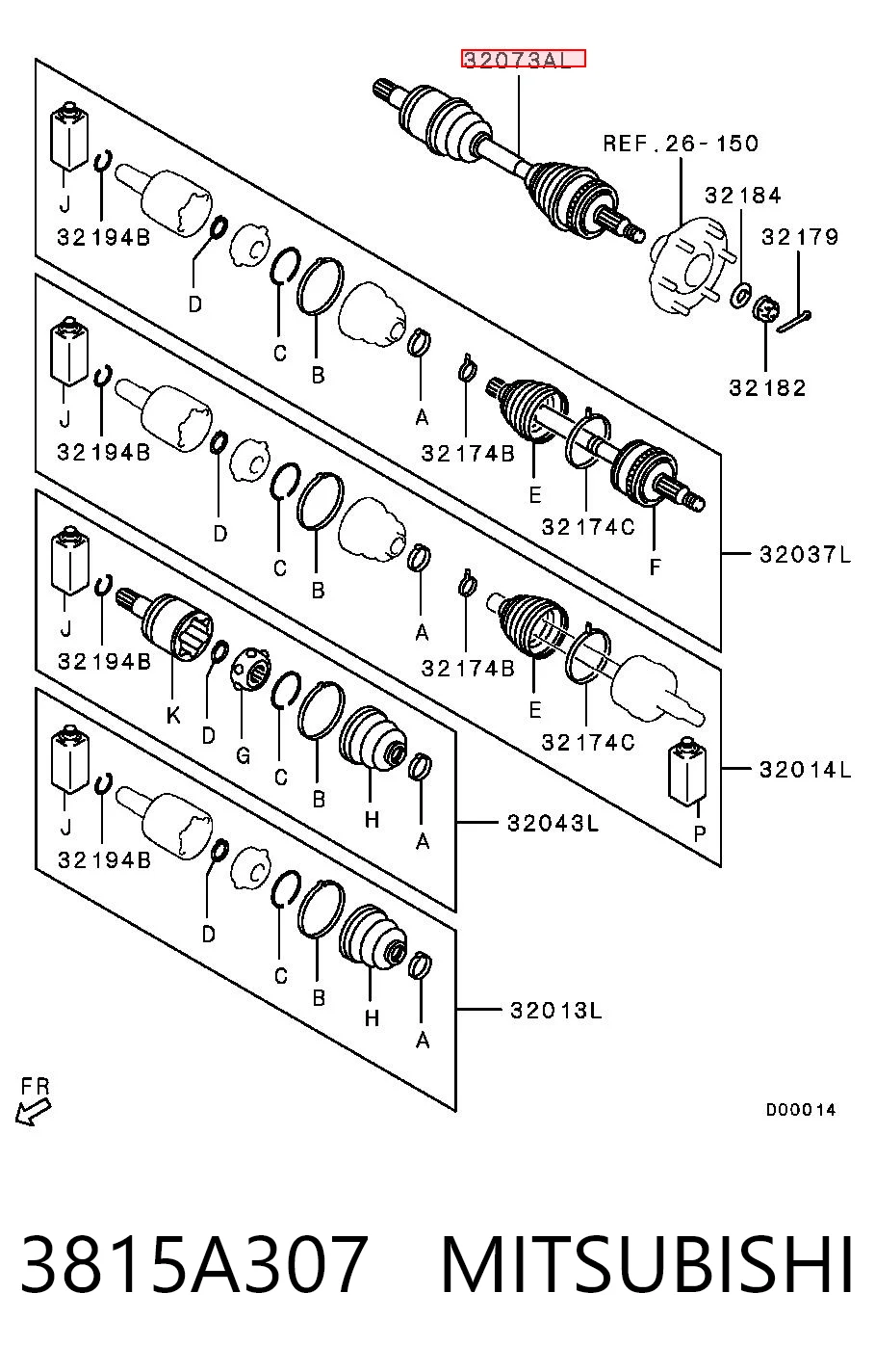 3815A307 Mitsubishi Półoś napędowa przednia lewa