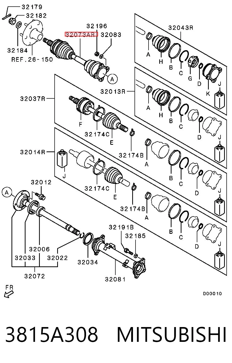 3815A308 Mitsubishi Półoś napędowa przednia prawa