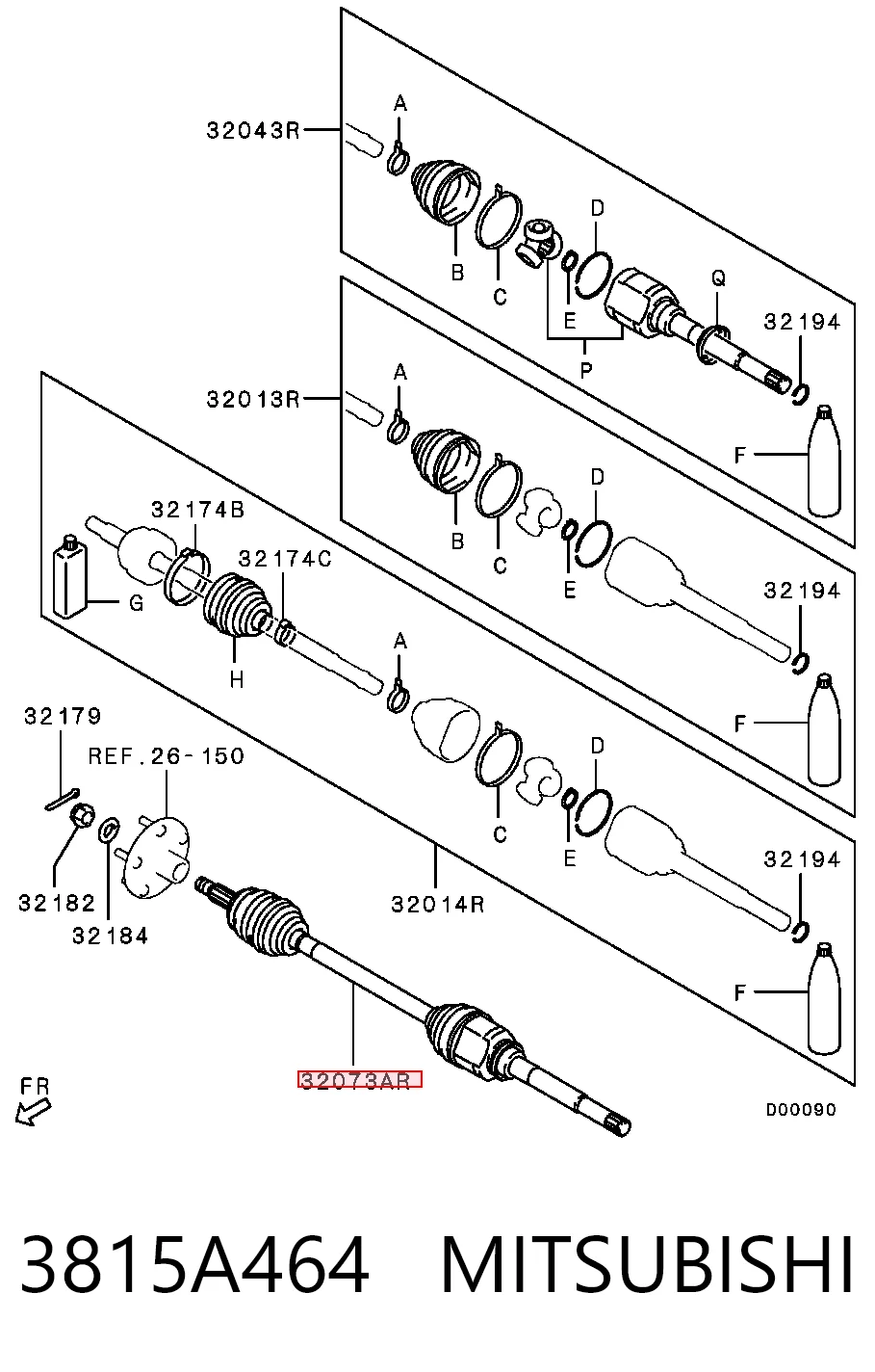 3815A464 Mitsubishi Półoś napędowa przednia prawa