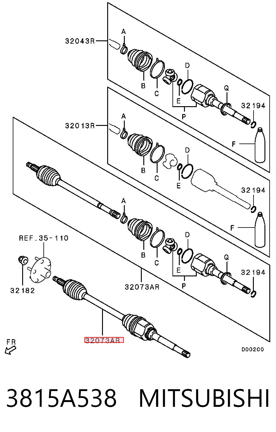 3815A538 Mitsubishi Półoś napędowa przednia prawa