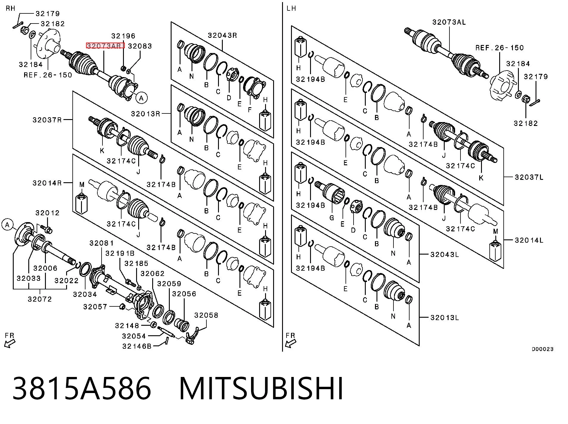 3815A586 Mitsubishi Półoś napędowa przednia prawa