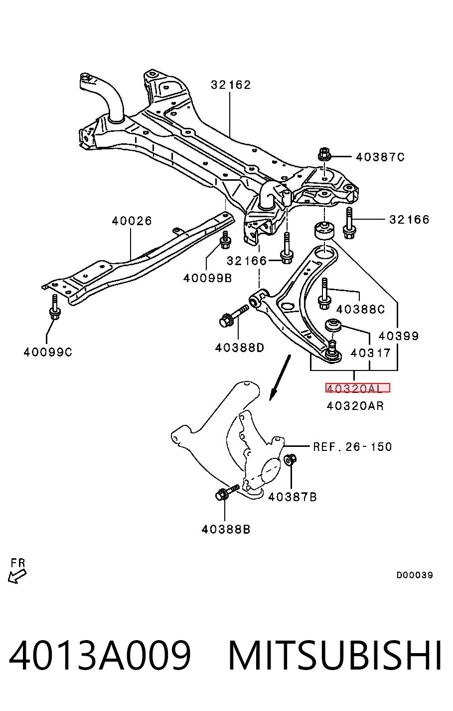 4013A009 Mitsubishi Wahacz zawieszenia przedniego dolny lewy