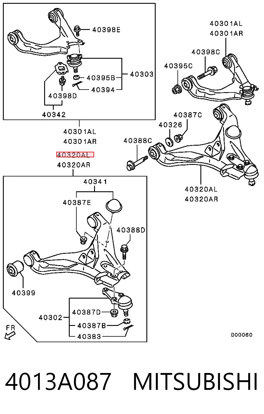 4013A087 Mitsubishi Wahacz zawieszenia przedniego dolny lewy